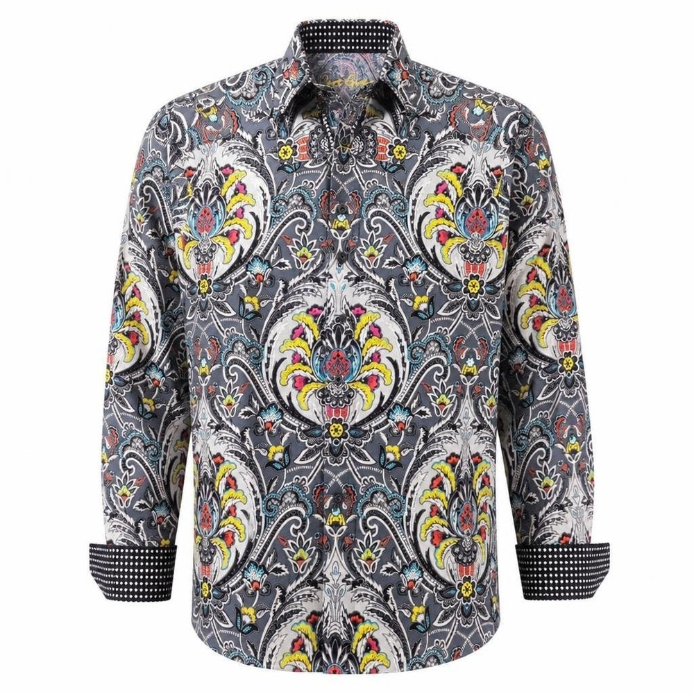 Robert Graham Shirt Mens 2XL Tiki Hut Paisley Flip Cuff Collar L/S Preppy Club